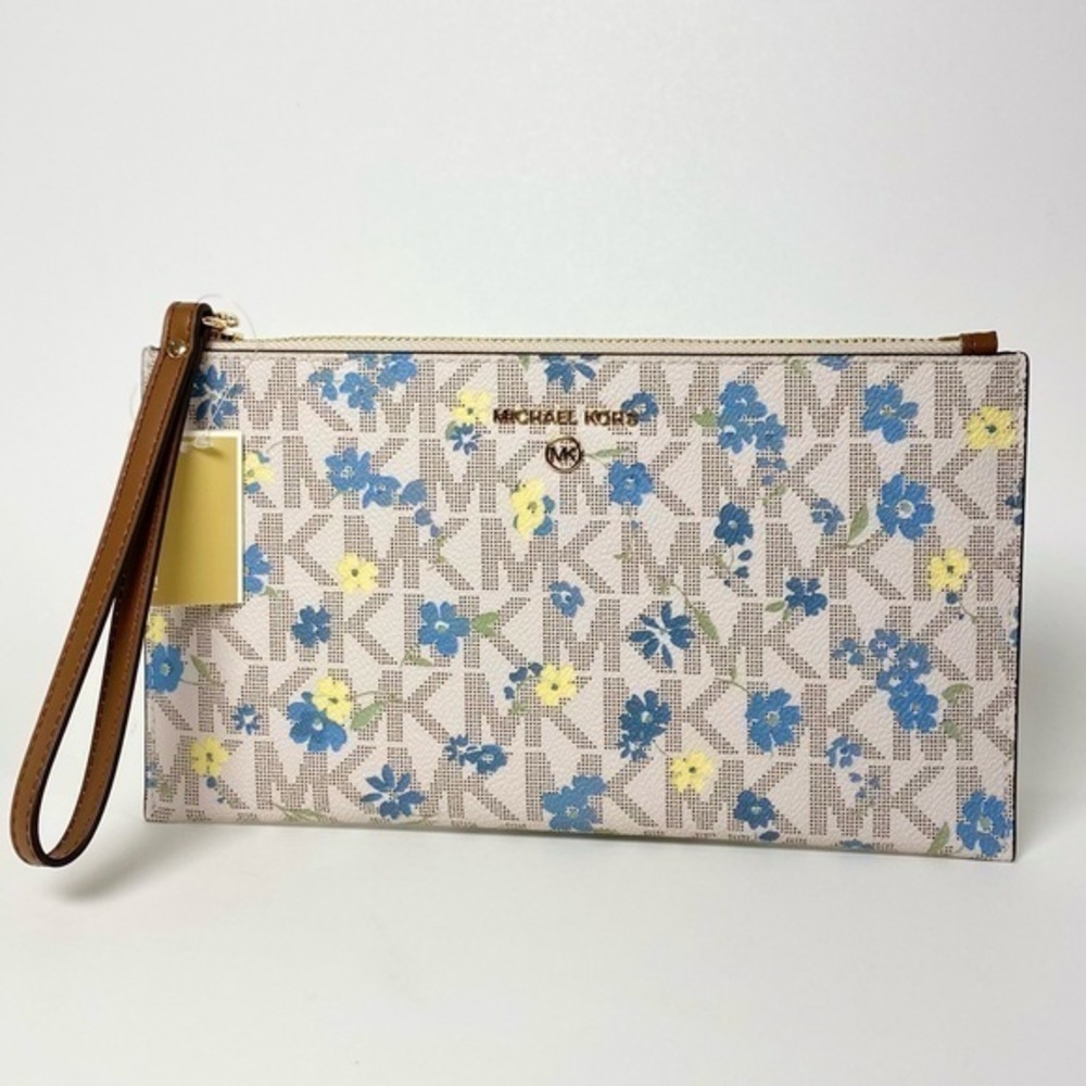 Michael Kors Wristlet Wallet Jet Set Large Clutch Vanilla Floral Print Canvas - Picture 7 of 8